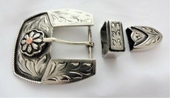 Sunrise Antique 3 Piece Belt Buckle Loop Tip Hansen Western Silver Plate Sizes