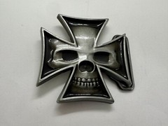 Maltese Iron Cross with Skull Reflective Cutout Gothic Punk Vibe Belt Buckle