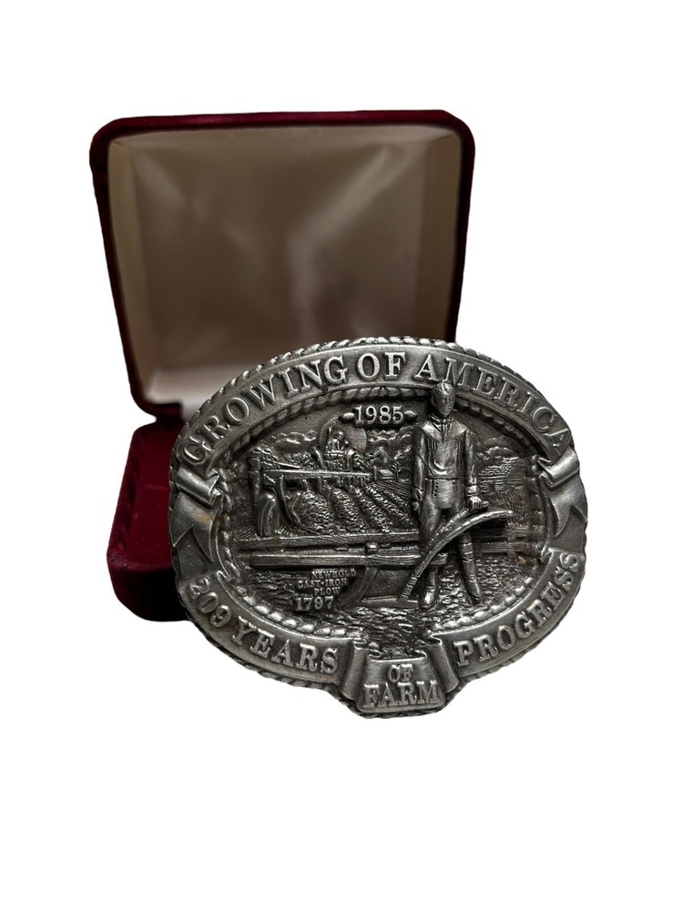 Vtg 1985 Nasco Newbold&rsquo;s Cast Iron Plow Growing Of America Belt Buckle #379