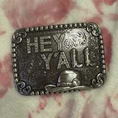 Blazin Roxx “Hey Y’all” Silver Rectangular Western Floral Belt Buckle 1.5in