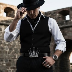 NEW Men Bling Black Metal Belt Buckle Streetwear Fashion Cool King Crown Hip Hop