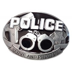 Metal Finish Police Belt Buckle Black and Silver Colored