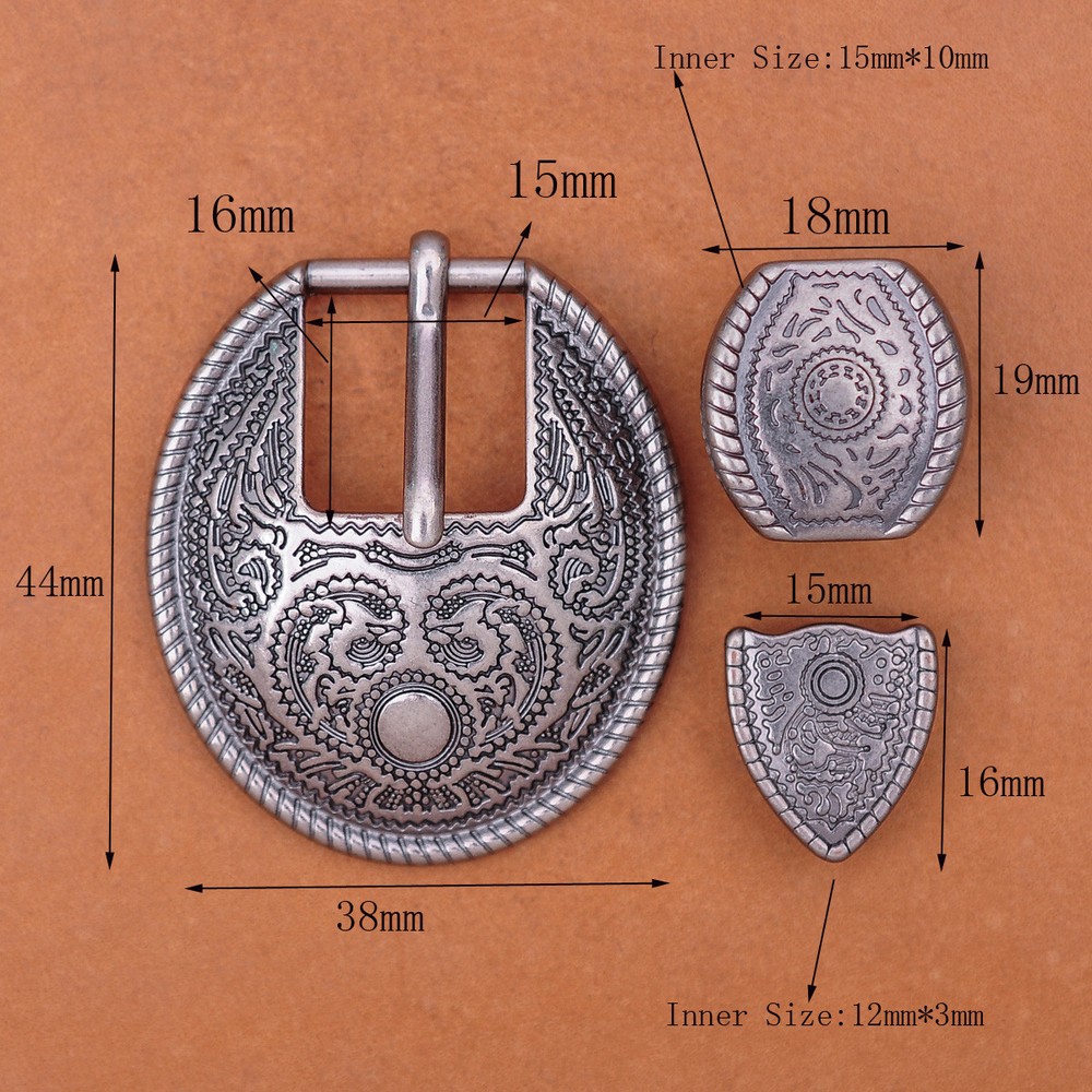 Heavy Duty Silver Flower Engraved Western Cowgirl Belt Buckle Set Fit 15mm Strap