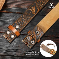 TRIWORKS Western Belt without buckle for men – Fit Size 34&Prime;-37&Prime;, Black/Brown