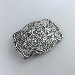 Vintage Silver Plated Southwest Flower Pattern Belt Buckle Boucle de Ceinture