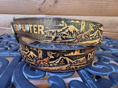 VTG SOLID BRASS INDIANA METAL CRAFT BELT BUCKLE With Tooled Belt Deer Hunters 34