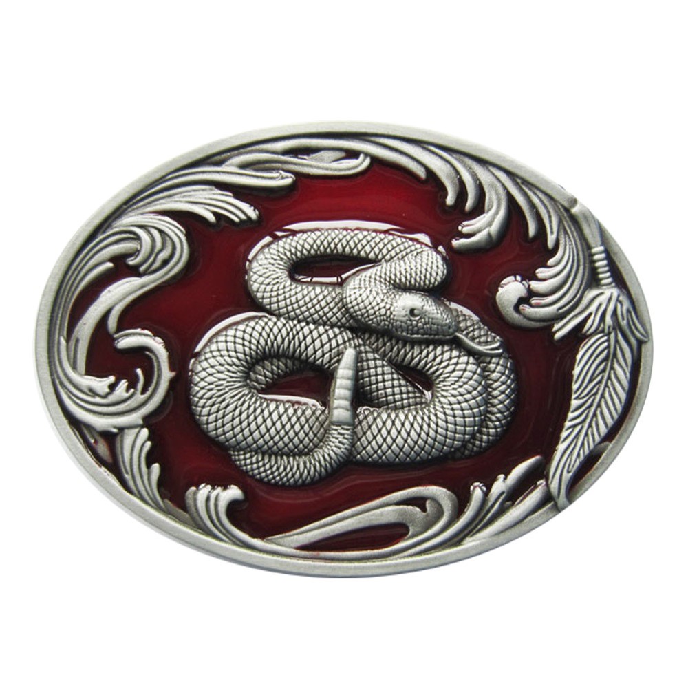 Snake Western Red Enamel Belt Buckle