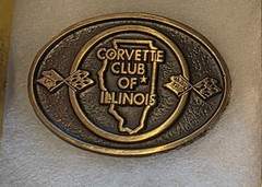 Vintage Metal Belt Buckle, Solid Bronze, Corvette Club of Illinois, Sports Car