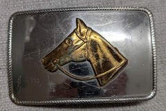 1970s vintage HORSE HEAD belt buckle NICKEL SILVER cowboy WESTERN rodeo