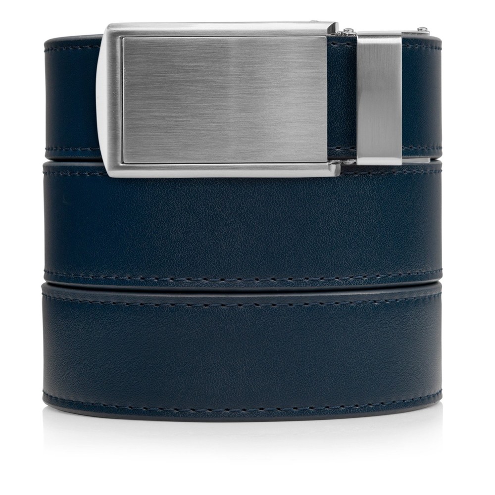SlideBelts Men&rsquo;s Ratchet One Size, Navy Leather With Silver Buckle (Vegan)