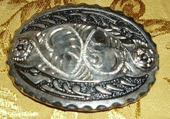 Vintage Belt Buckle Made in USA Black & Silver Western Style 3- 1/2&Prime; X 2- 3/4&Prime;