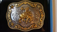 Nocona Belt Buckle Saddle Bronc Gold & Silver Tone M & F Western 3798708
