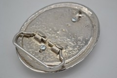 Agate Stone Belt Buckle 3.5 Inch Buckle Large Silver Made In USA Vintage