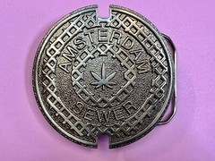 Amsterdam Sewer Marijuana Cannabis Pot Leaf Logo Silver Color Belt Buckle