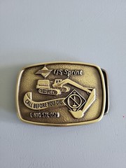 Vintage 1980s US SPRINT CALL BEFORE YOU DIG SOLID BRASS BELT BUCKLE