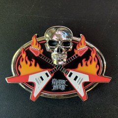 Plastic Guitar Hero Belt Buckle With Skull & Flames