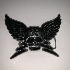 New Winged Skull Belt Buckle-Metal with Black Enamel