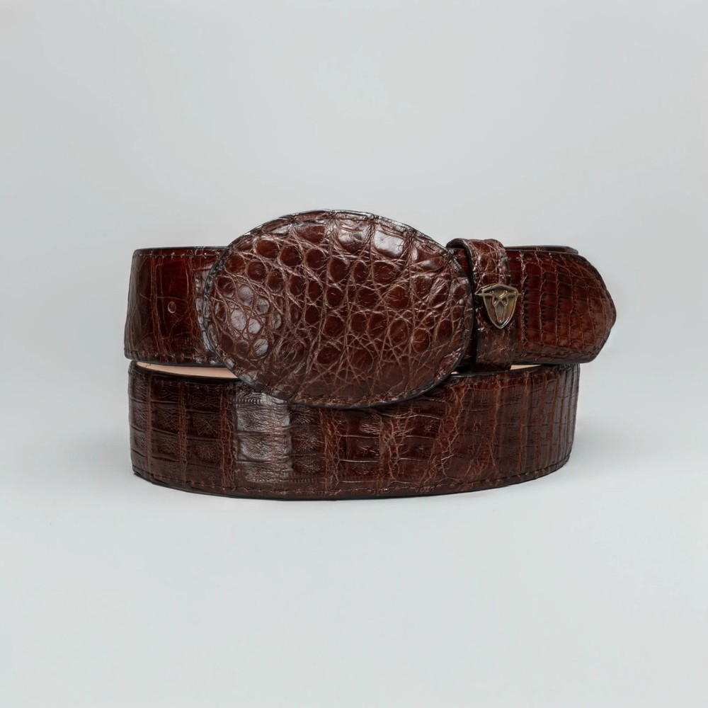 Men’s Brown Caiman Original Exotic Leather Cowboy Belt 1.5&Prime; Oval Buckle