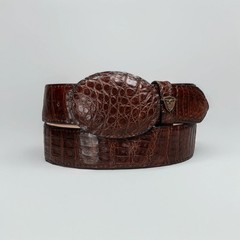 Men’s Brown Caiman Original Exotic Leather Cowboy Belt 1.5&Prime; Oval Buckle