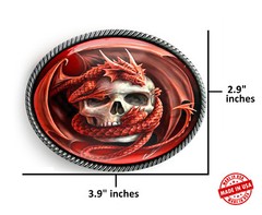 Dragon Skull Belt Buckle – Gothic Fantasy Handmade Silver Oval Buckle – 100