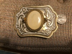 SILVER & GOLD Western Belt Buckle With Polished Stone