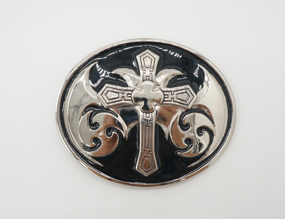 Black Gothic Iron Cross Belt Buckle | American Silver Vintage Western Buckle