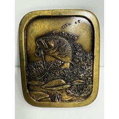 Vintage Indiana Metal Craft 1976 Brass Bass Fishing Belt Buckle Jumping Fish