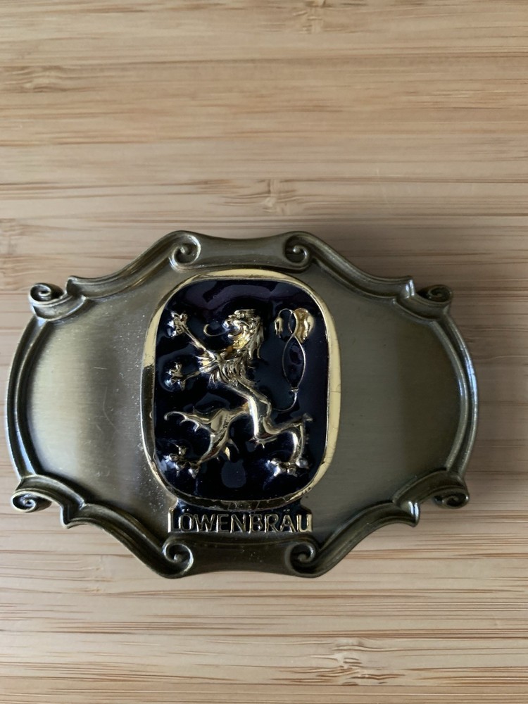 Löwenbräu Lion Logo Metal Western Belt Buckle Gold/Black 1.5in G1885