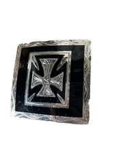 Western Mens Belt Buckle 3.25 x 3 in Southern Cross Cowboy Black Silver 1.5