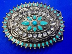 Southwestern Flower Turquoise Enamel Western Cowboys Cowgirls Belt Buckle
