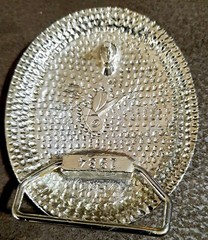 Vintage Handcrafted Silver Tone, Red and Turquoise Chips, White Belt Buckle 1984
