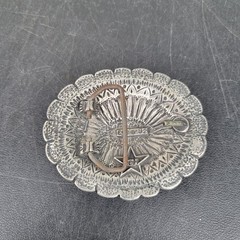 Vintage EGC Belt Buckle Mens One Size Silver 1992 Western Oval Geometric Metal
