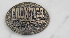 Frontier Las Vegas Hotel Casino Belt Buckle Brass Oval 3.25”x2.5” Longhorn