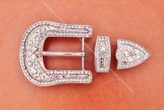 30mm Bling Silver Men Western Rhinestone Crystal Cowboy 3 Piece Set Belt Buckle