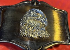 Vintage 1978 AHM Gold American Bald Eagle on Brass Belt Buckle 3.5&Prime; x 2.5&Prime;