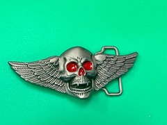 Skull With Fangs And Bright Red Eyes Cutout Large Wide Belt Buckle