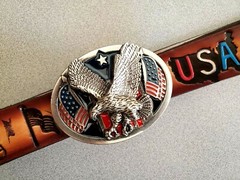 USA Patriotic Genuine Leather Belt & Epoxy USA EAGLE Buckle (28&Prime;-54&Prime; waist)