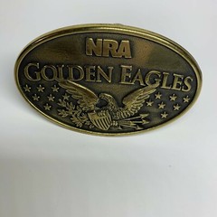 NRA Golden Eagles Belt Buckle Brass Tone Eagle Stars Shield Vintage Collectible
