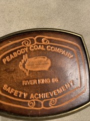 Vintage Peabody Coal Company River King #6 Safety Award Leather Belt Buckle Rare