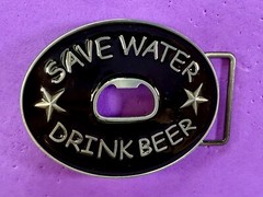 SAVE WATER DRINK BEER Novelty Black Enameled Belt Buckle with Bottle Opener