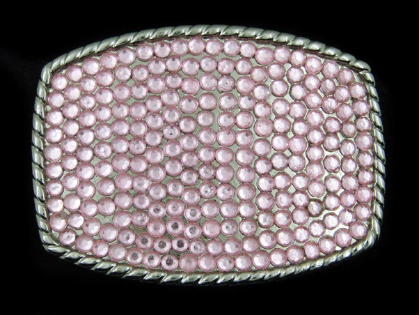 SF07109 REALLY COOL **PINK CRYSTALS** ART FASHION SILVERTONE BELT BUCKLE