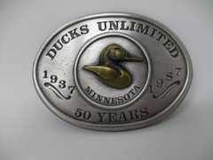 Vintage Ducks Unlimited Belt Buckle Mens Siskiyou Silver 50 Years Minnesota 1987