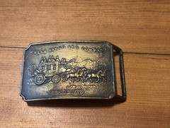 Vintage Wells Fargo and Company 1852 Stage Coach Rectangular Brass Belt Buckle