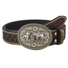 Embossed Pattern Cowboy Belt for Women Man PU Leather Waist Belt Party Waistband