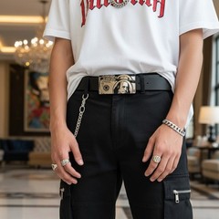 Big Men Silver Metal Belt Buckle Hip Hop Street Fashion Gangster 100$ Bill Money
