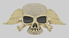 Skull Belt Buckle Crossbone Feather Skeleton Halloween Pirate Costume Bling Gold
