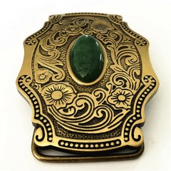 Jade & Grass Solid Brass Mens Belt Buckle Western Cowboy Vintage Antique