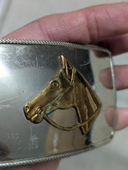 1970s vintage HORSE HEAD belt buckle NICKEL SILVER cowboy WESTERN rodeo
