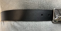 Patriotic Buckle & Black Bonded Leather Belt Sz 44 God Bless America Eagle Flag