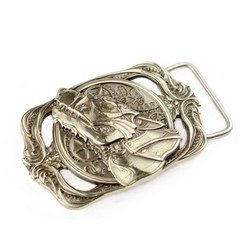 German silver belt buckle Steampunk Wolf, sculptural art wolf belt buckle
